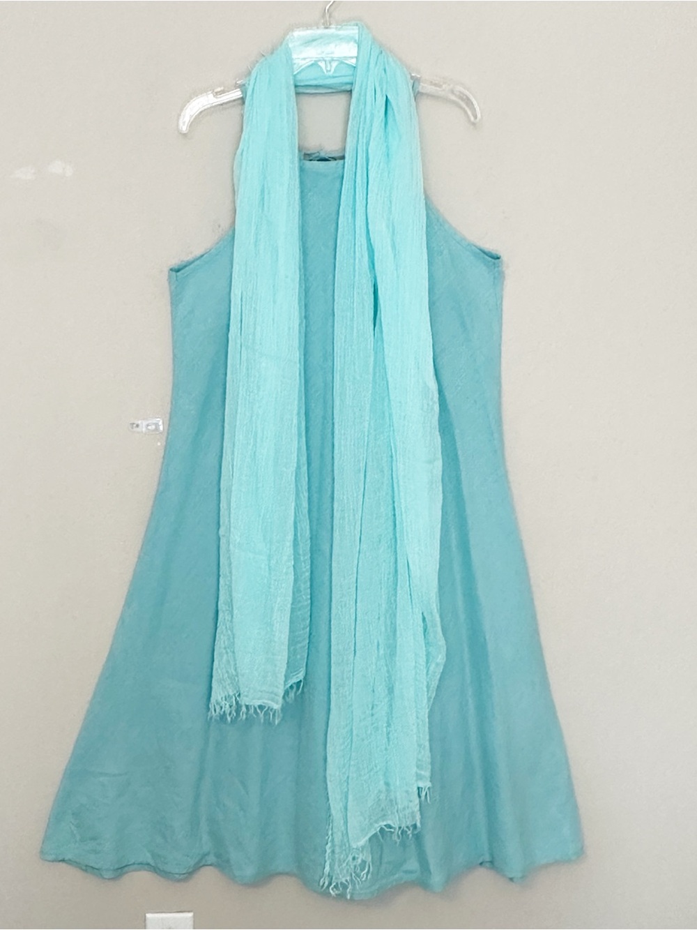La Stampa Aqua Tank Top Dress with Scarf -size M